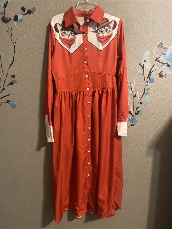 Unbranded Dresses & Skirts - Western Button Down Shirt Dress Cat Cowgirl  S Rockabilly